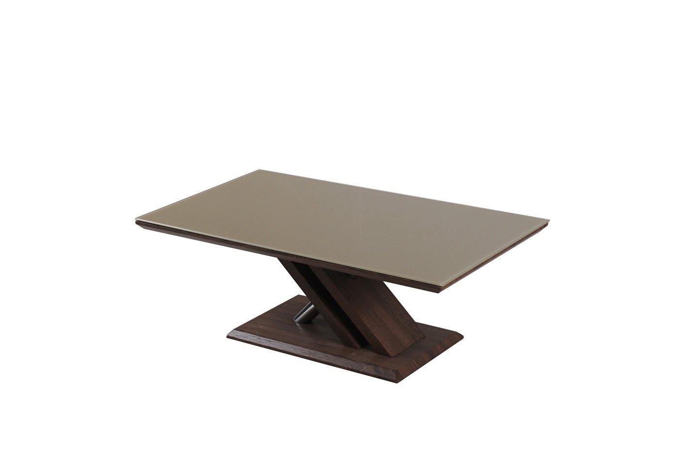 Coffee Table -dark Wood Effect /khaki Glass/chrome Leg