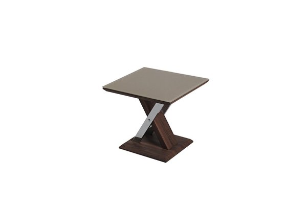 End Table - Dark Wood Effect /khaki Glass/chrome Leg