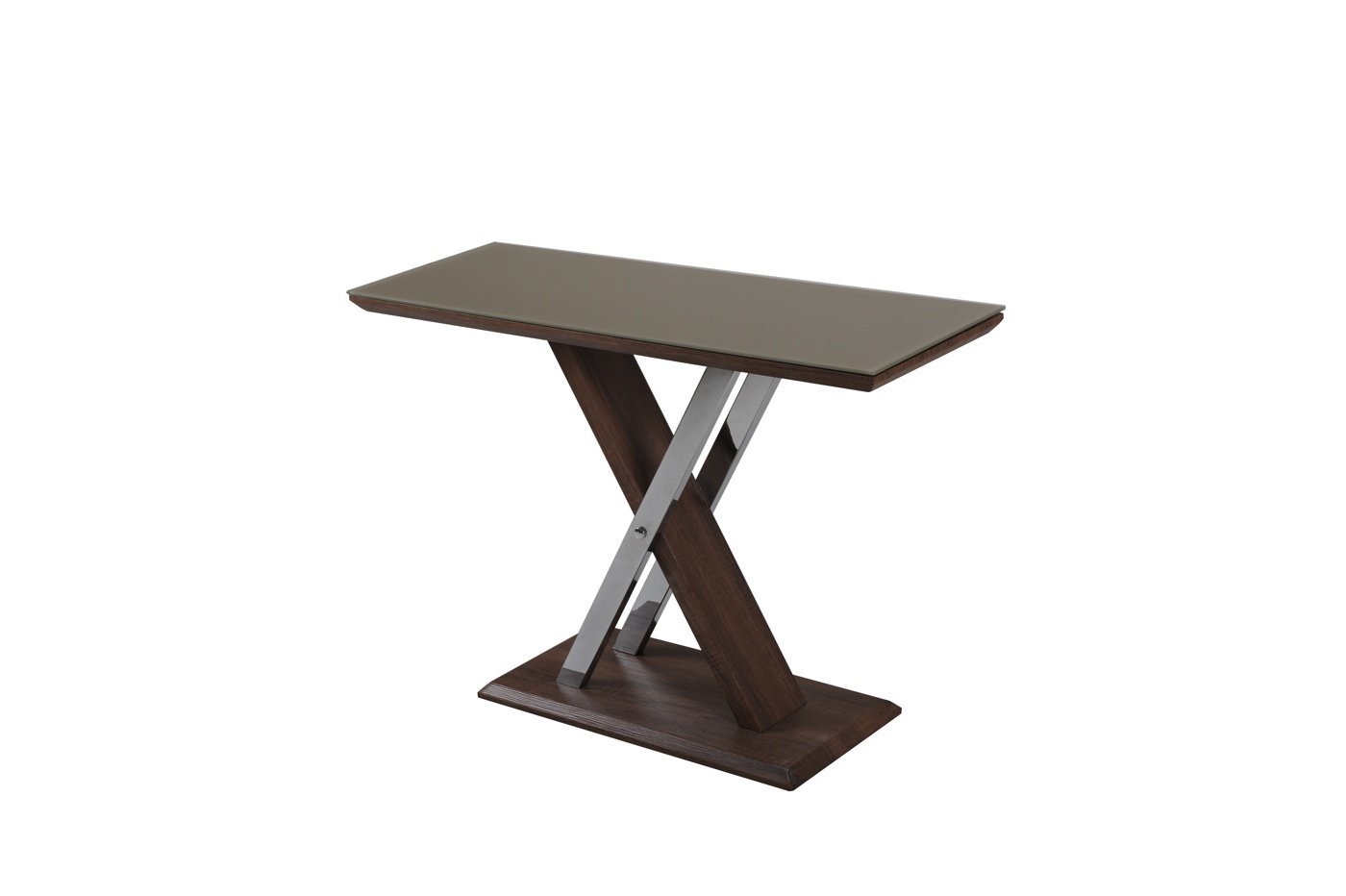 Sofa Table - Dark Wood Effect /khaki Glass/chrome Leg
