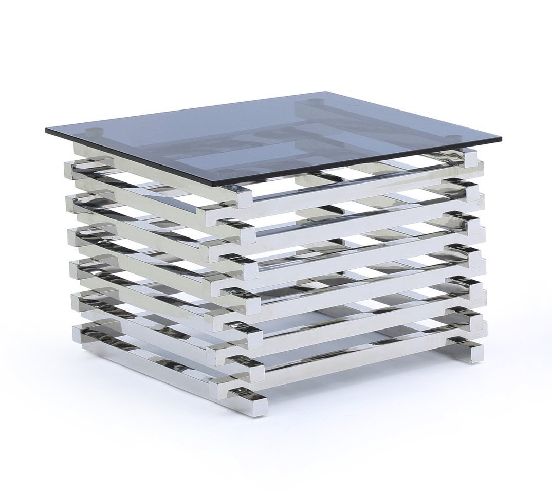 End Table - Polished Stainless Steel/tinted Glass