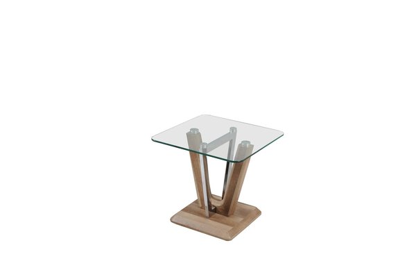 End Table - Two Tone Wood Effect /chrome/clear Glass