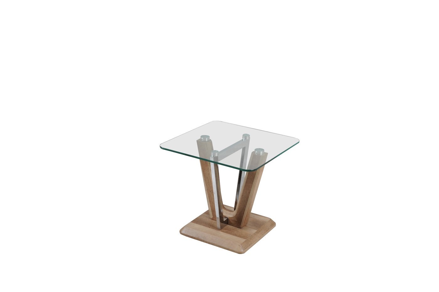 End Table - Two Tone Wood Effect /chrome/clear Glass