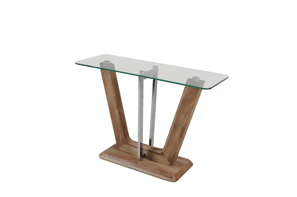 Sofa Table -two Tone Wood Effect /chrome/clear Glass