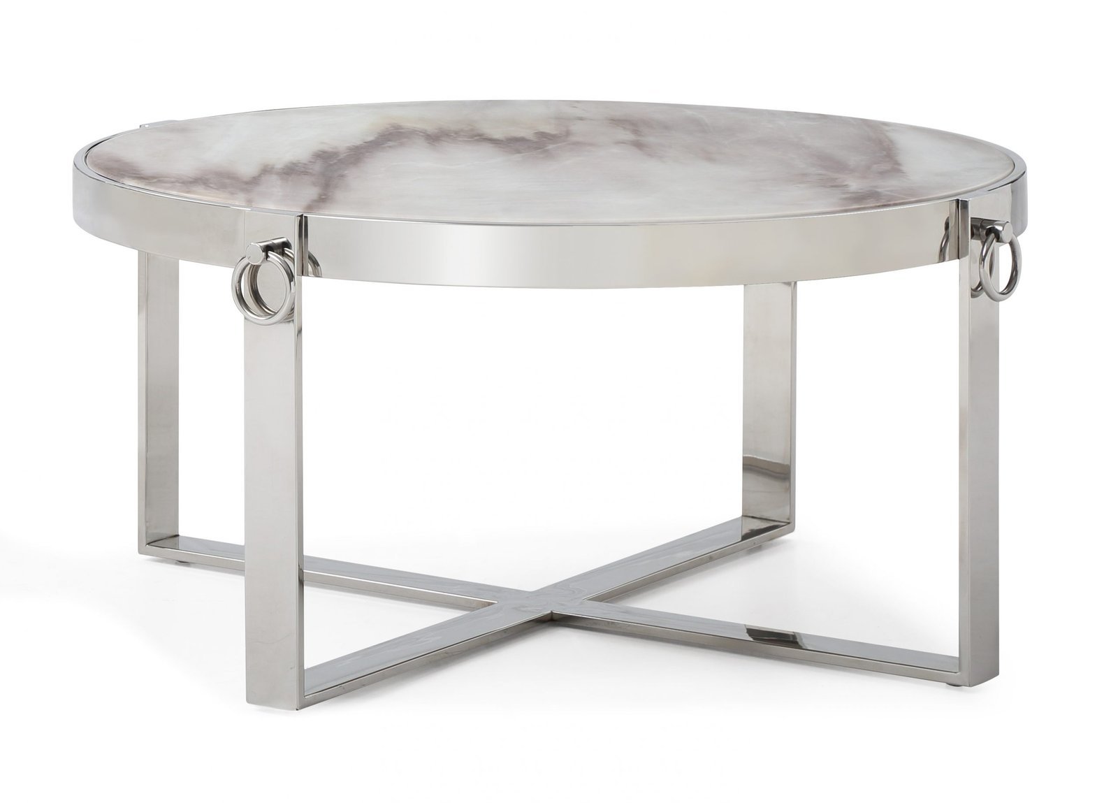 Circular Coffee Table Marble Finish Top / Polished Stainless Steel Frame