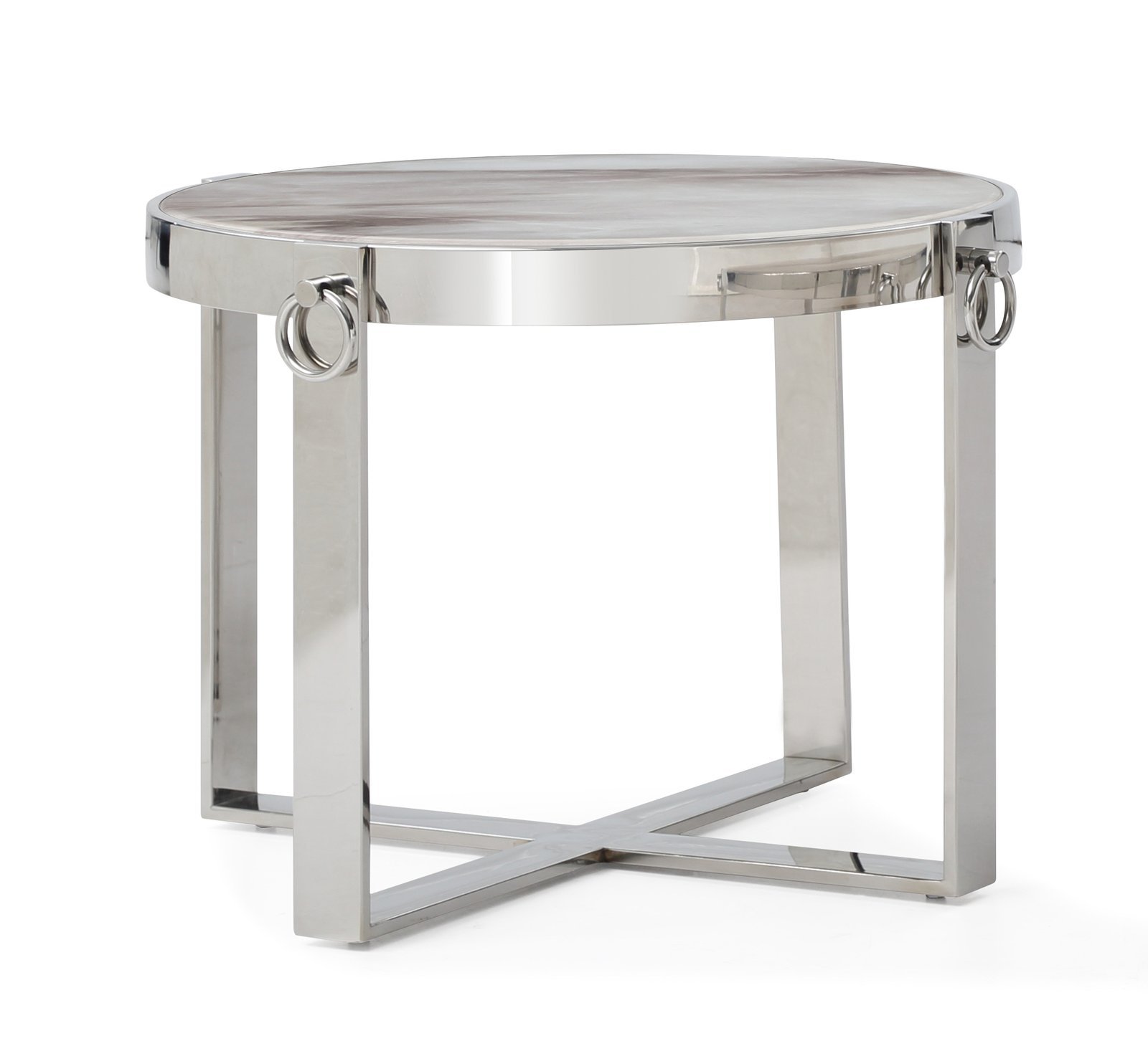 Circular End Table Marble Finish Top / Polished Stainless Steel Frame