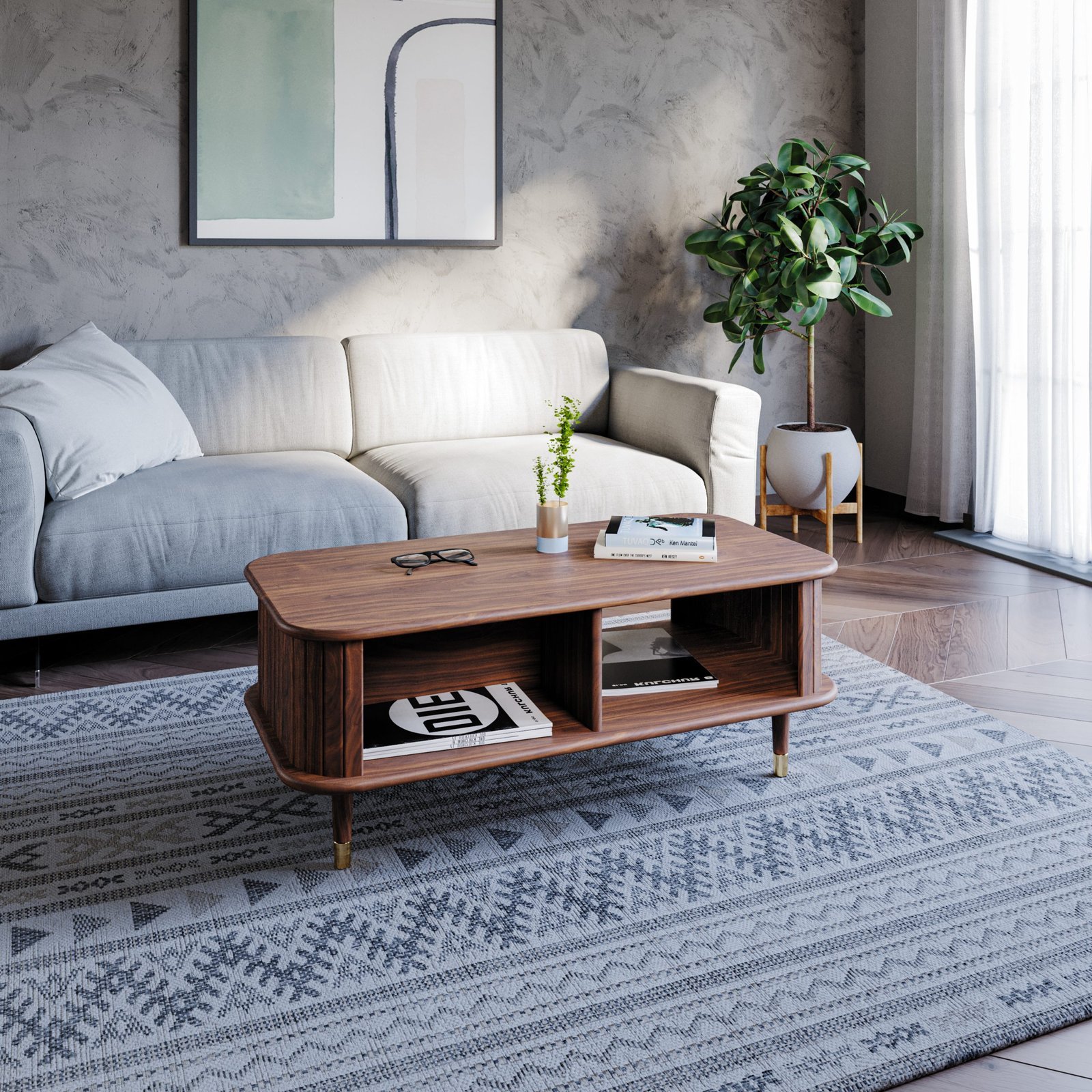 Rise Walnut Rectangular Coffee Table