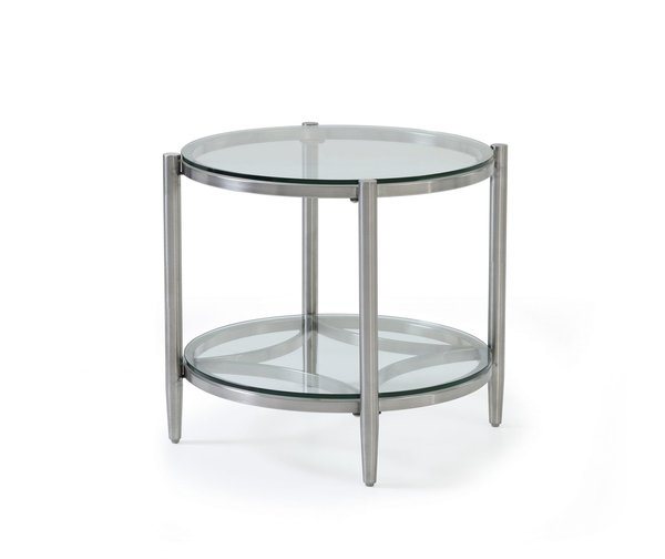 Circular End Table - Brushed Stainless Steel Frame/clear Glass Top & Shelf