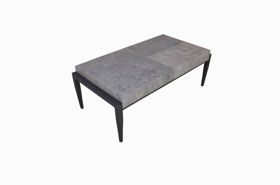 Coffee Table - Light + Dark Concrete Finish On Mdf / Black Metal Legs