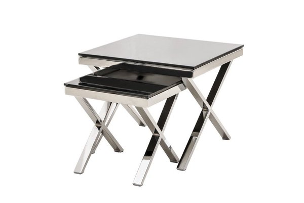 Nest of Tables - Chrome Base with Black Tempered Glass Top