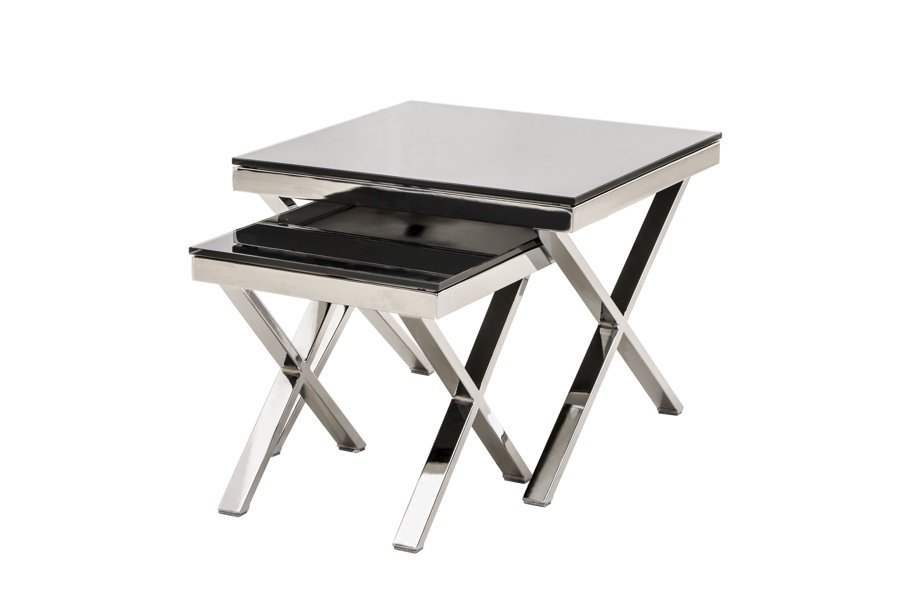 Nest of Tables - Chrome Base with Black Tempered Glass Top