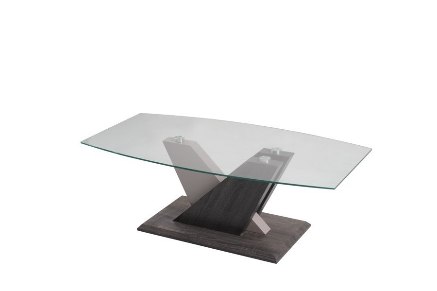 Coffee Table - Dark Grey Wood Effect / Champagne High Gloss / Clear Glass