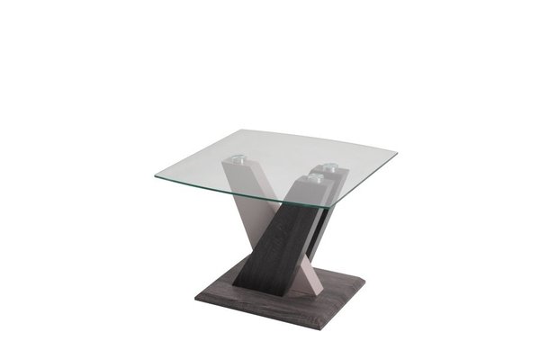 End Table - Dark Grey Wood Effect / Champagne High Gloss / Clear Glass