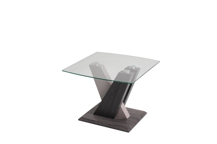 End Table - Dark Grey Wood Effect / Champagne High Gloss / Clear Glass