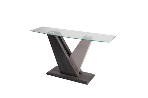 Sofa Table - Dark Grey Wood Effect / Champagne High Gloss / Clear Glass