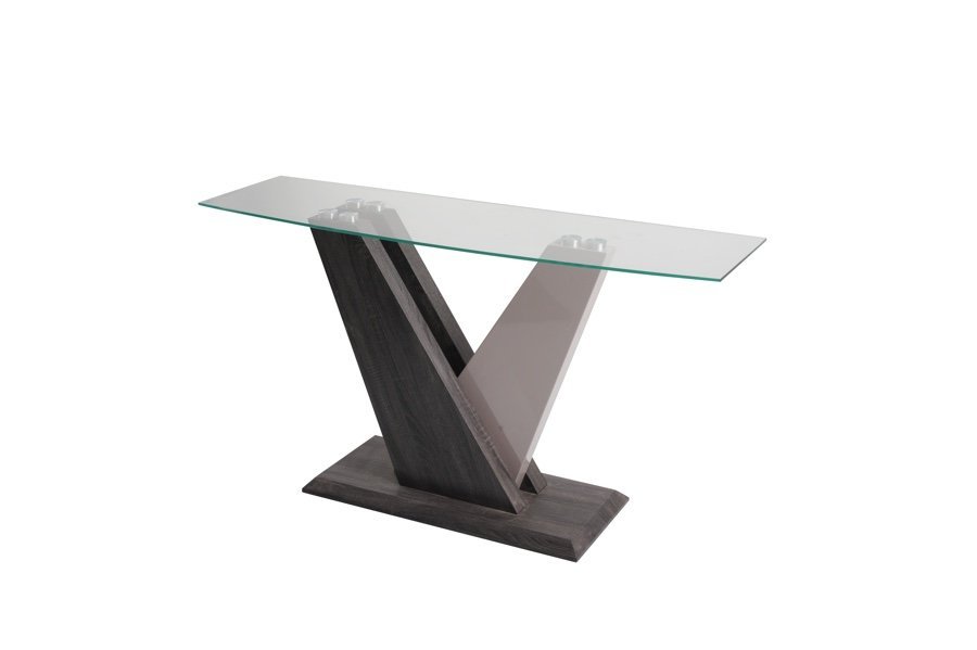 Sofa Table - Dark Grey Wood Effect / Champagne High Gloss / Clear Glass