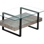 NEWTON COLLECTION - Coffee Table - Clear Glass/Light Concrete Finish/Matt Black Metal Legs