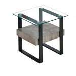 NEWTON COLLECTION - End Table - Clear Glass/Light Concrete Finish/Matt Black Metal Legs