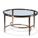 RITZ - Circular Coffee Table - Brushed Antique Brass Finish on Stainless Steel/Clear Glass