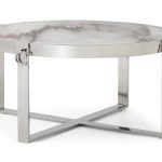 RINGS COLLECTION - Circular Coffee Table Marble Finish Top / Polished Stainless Steel Frame