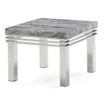 ROME COLLECTION - End Table - GREY MARBLE TOP/POLISHED STAINLESS STEEL