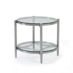 STANMORE COLLECTION - Circular End Table - Brushed Stainless Steel Frame/Clear Glass Top & Shelf