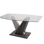 ZENITH COLLECTION -Dining Table Dark Grey Wood Effect / Champagne High Gloss / Clear Glass