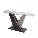 ZENITH COLLECTION - Sofa Table - DARK GREY WOOD EFFECT / CHAMPAGNE HIGH GLOSS / CLEAR GLASS